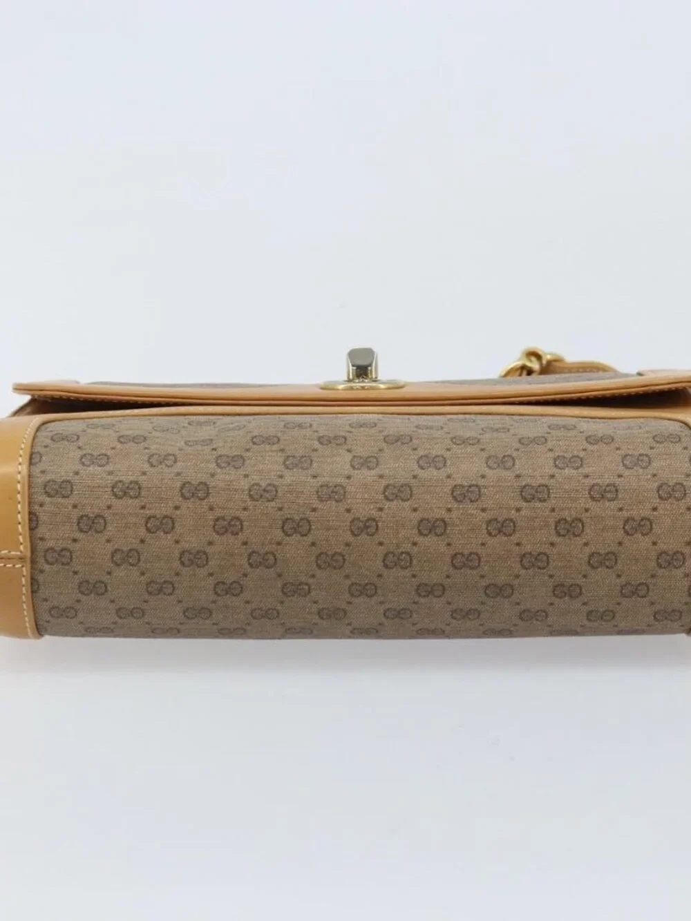 GUCCI Micro GG Supreme Shoulder Bag PVC Beige Gold Auth AMZ079